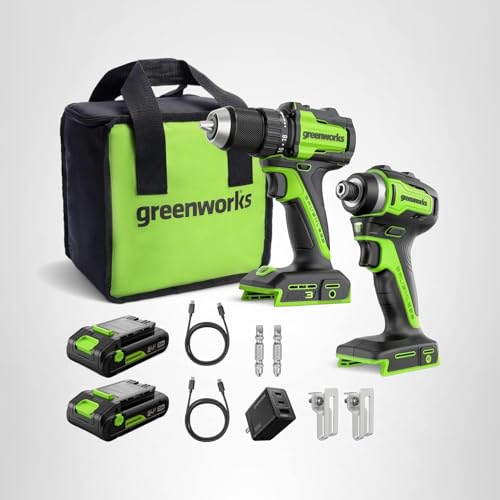 Greenworks 24V Cordless Brushless 400 in-lbs Drill/Driver+1950 in-lbs Impact Driver Combo