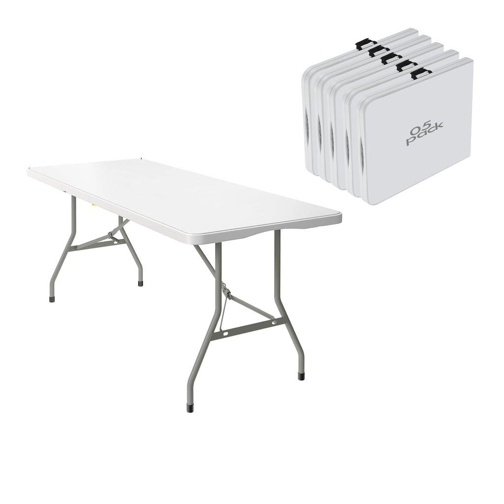 5 Pack of 6 Foot Foldable Table with Built in Handle & Steel Legs