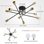 Mid Century Sputnik Gold and Black Semi Flush Mount Ceiling Light Fixture