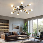 Mid Century Sputnik Gold and Black Semi Flush Mount Ceiling Light Fixture