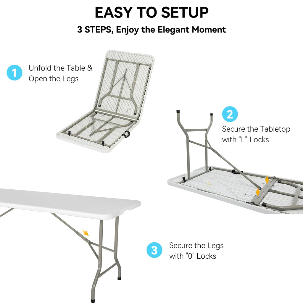 5 Pack of 6 Foot Foldable Table with Built in Handle & Steel Legs