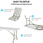 5 Pack of 6 Foot Foldable Table with Built in Handle & Steel Legs