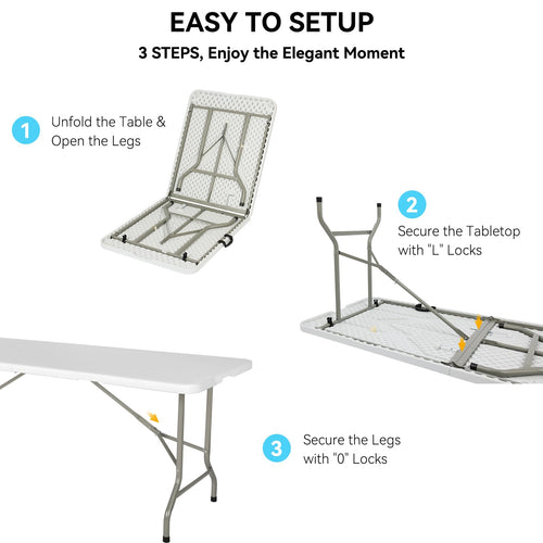5 Pack of 6 Foot Foldable Table with Built in Handle & Steel Legs
