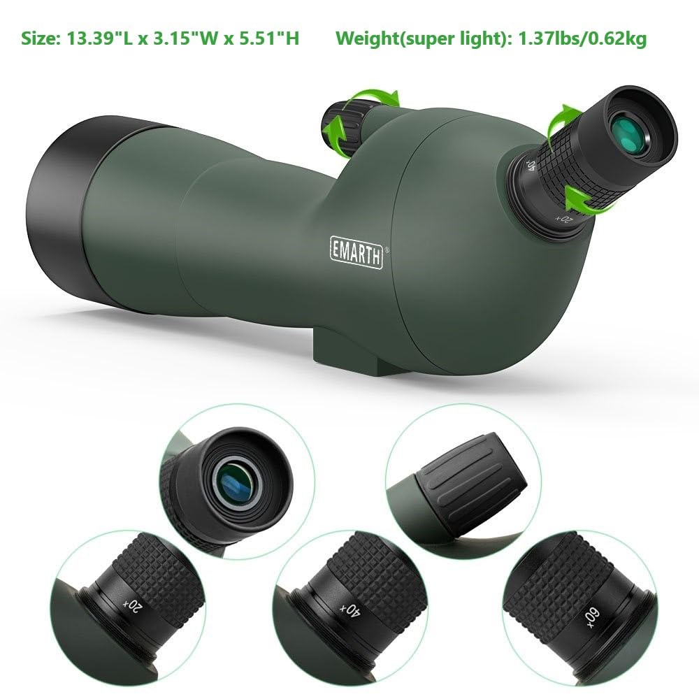 Emarth 20-60x60 Angled Waterproof Spotting Scope for Hunting/Birding/Wildlife View