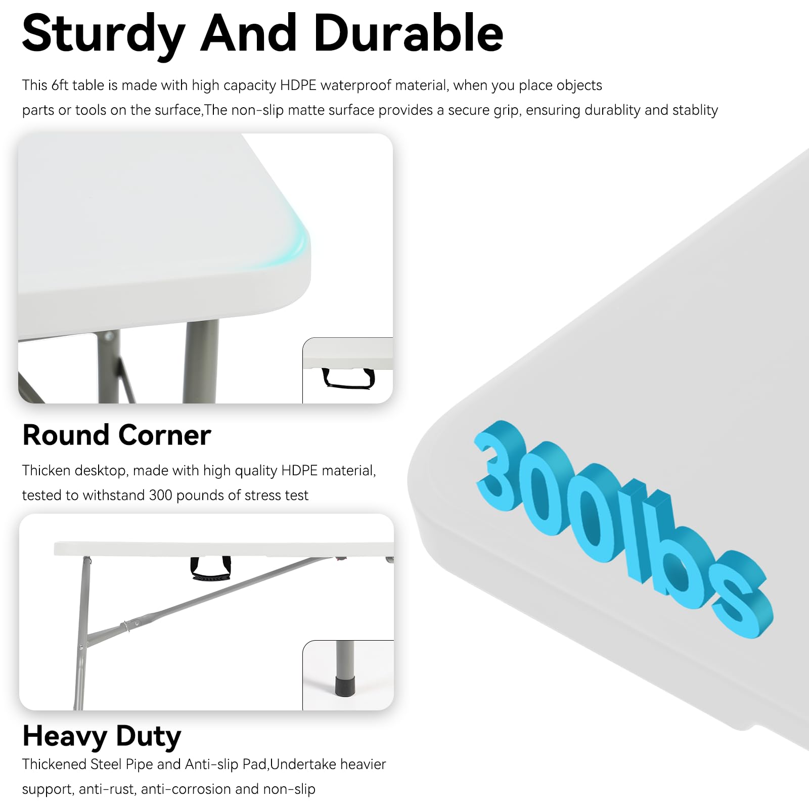 5 Pack of 6 Foot Foldable Table with Built in Handle & Steel Legs