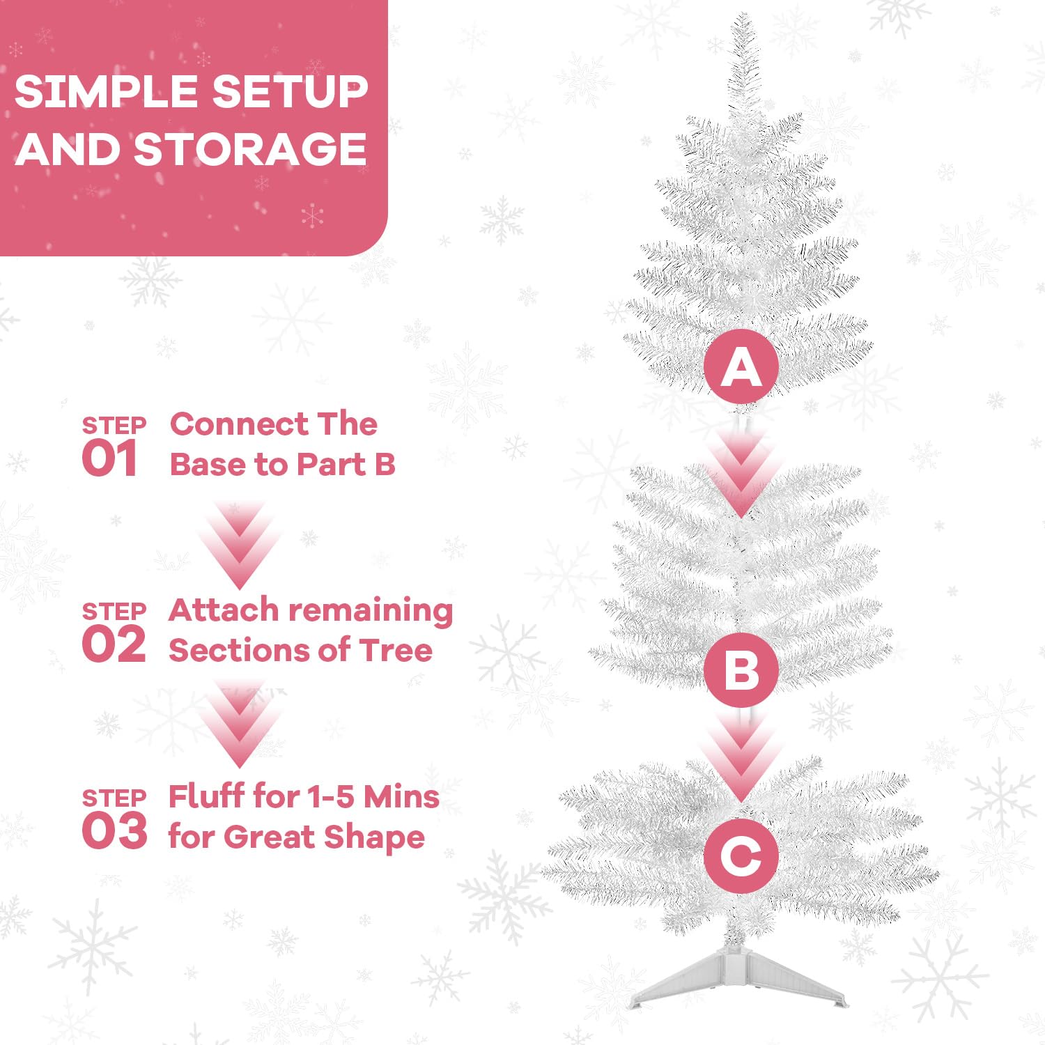 4ft Lighted Artificial White Christmas Tree | Leeheeyee Small Christmas Tree, Not Pre-lit White Tinsel Pine Trees with Lights