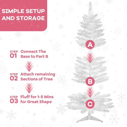 4ft Lighted Artificial White Christmas Tree | Leeheeyee Small Christmas Tree, Not Pre-lit White Tinsel Pine Trees with Lights