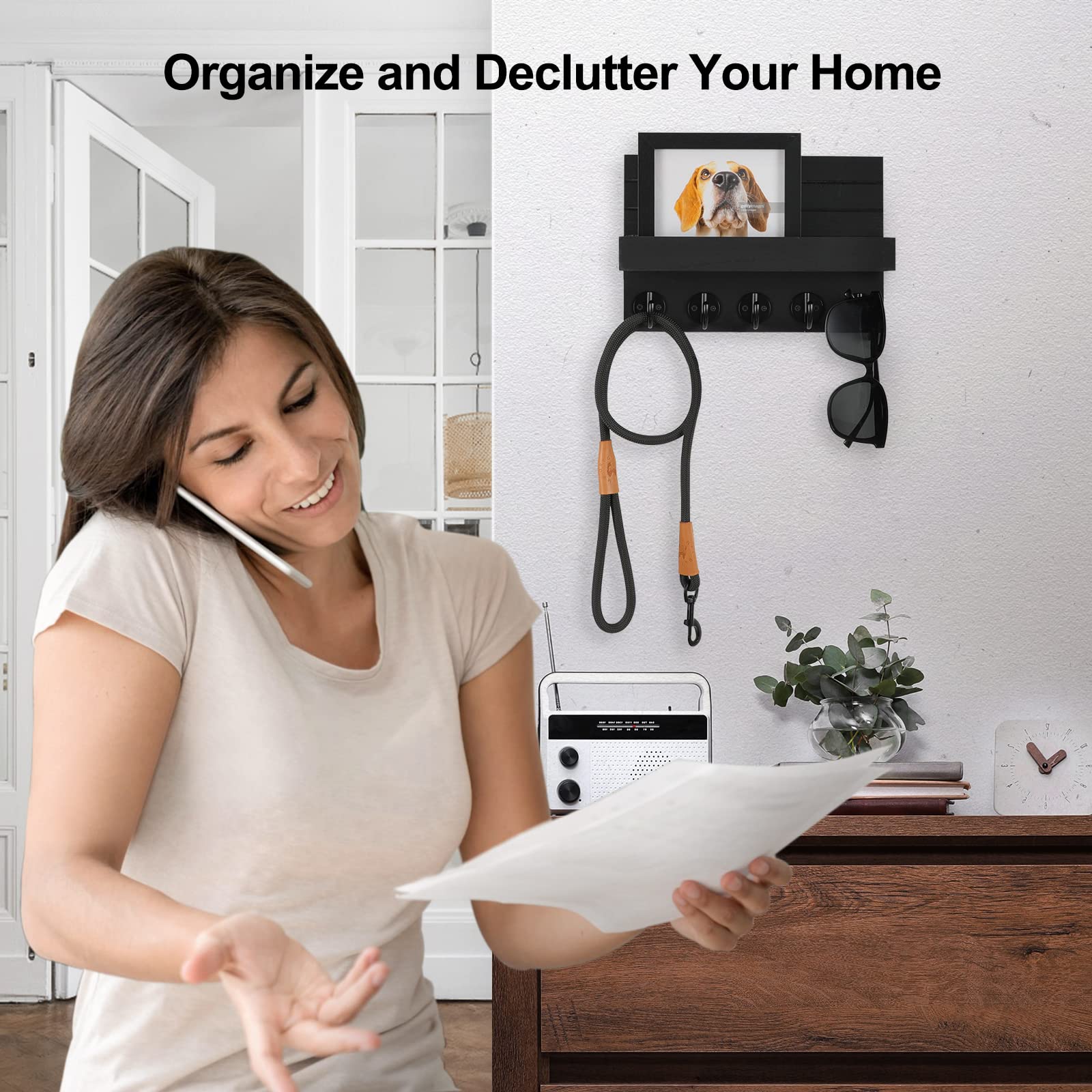 Decorative Key and Mail Holder for Wall  (9.8”W x 6.7”H x 4.2”D)