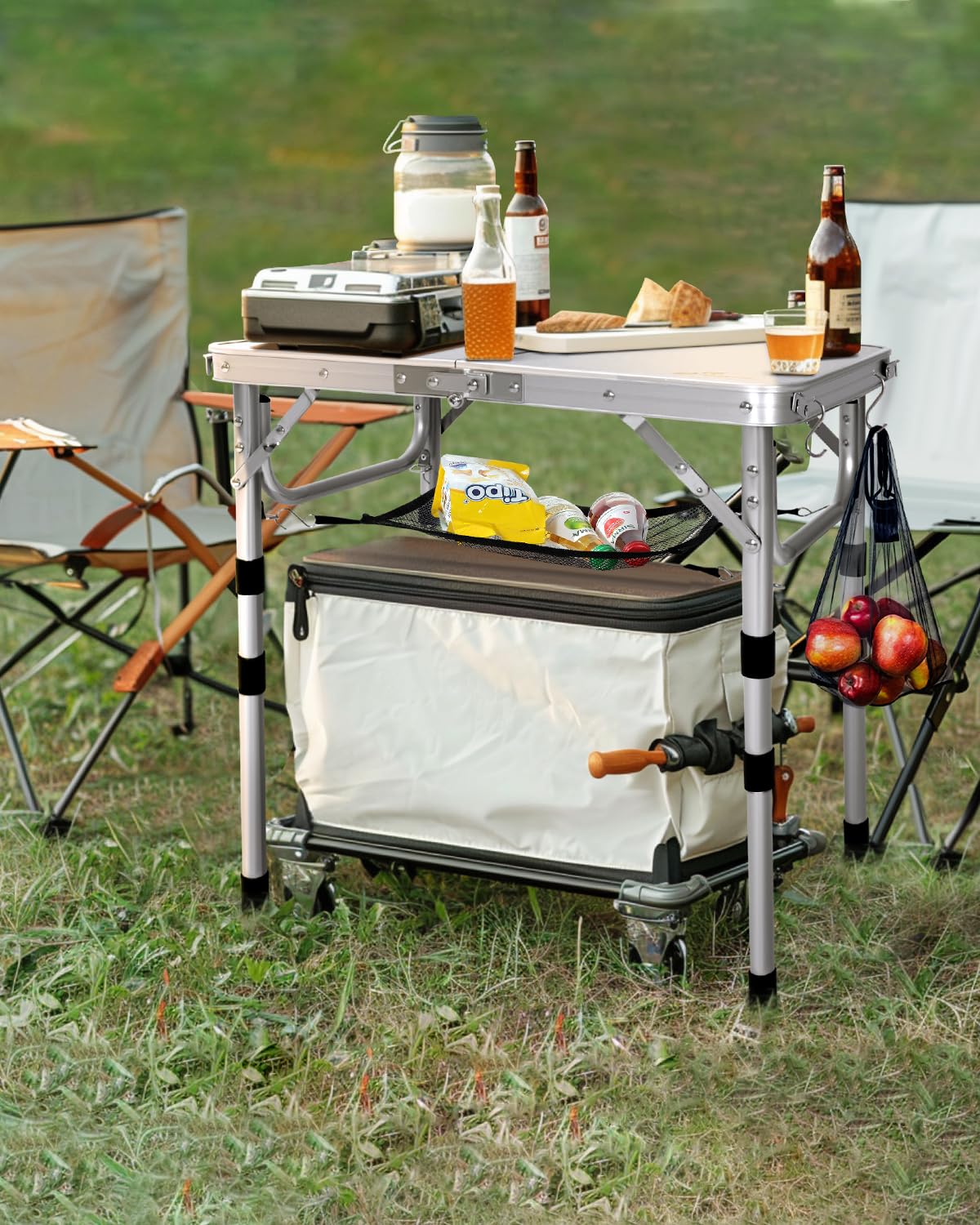 Sportneer Camping Table: Adjustable Height Small Folding Table 23.6" L x 15.7" W 4 Height with Mesh Layer
