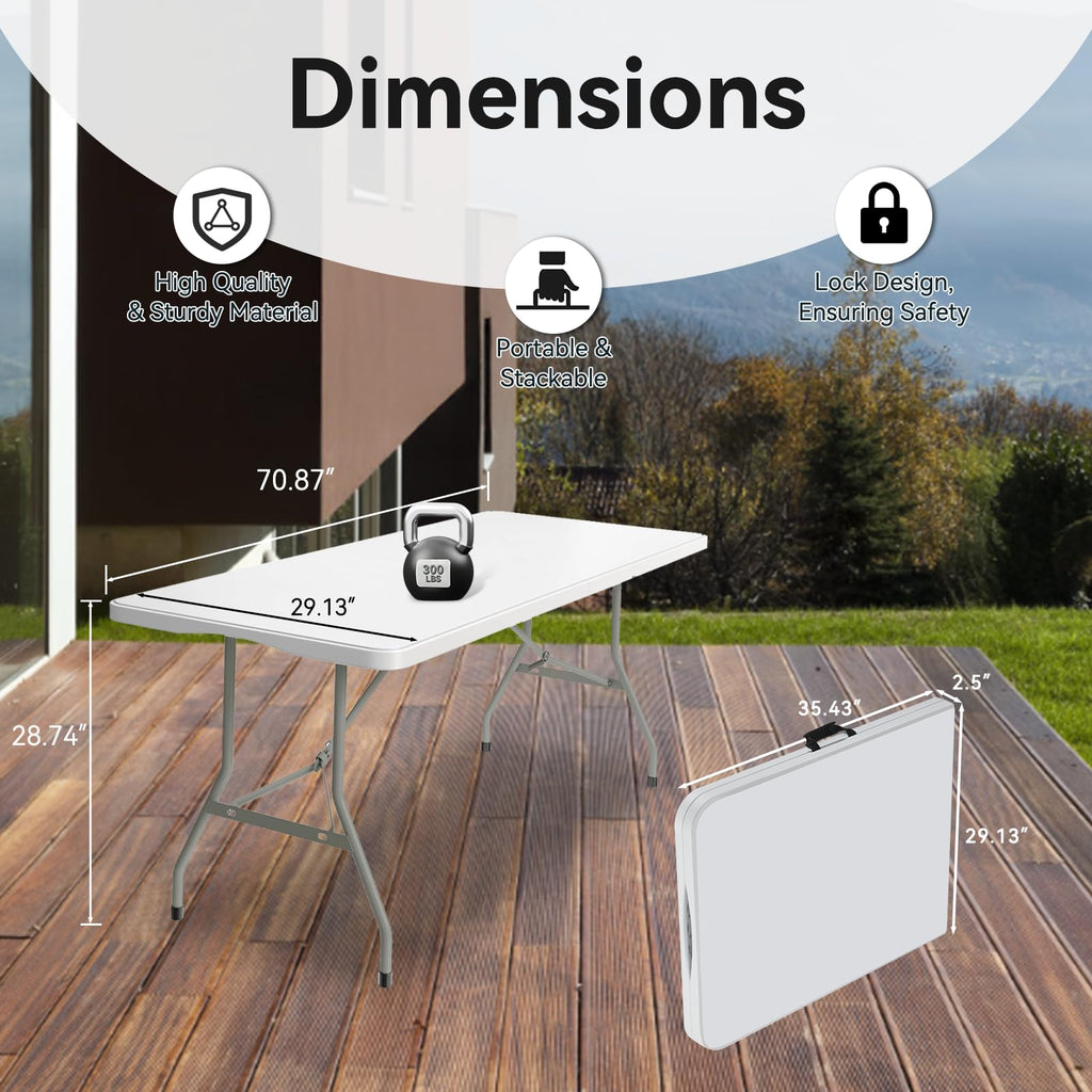 5 Pack of 6 Foot Foldable Table with Built in Handle & Steel Legs