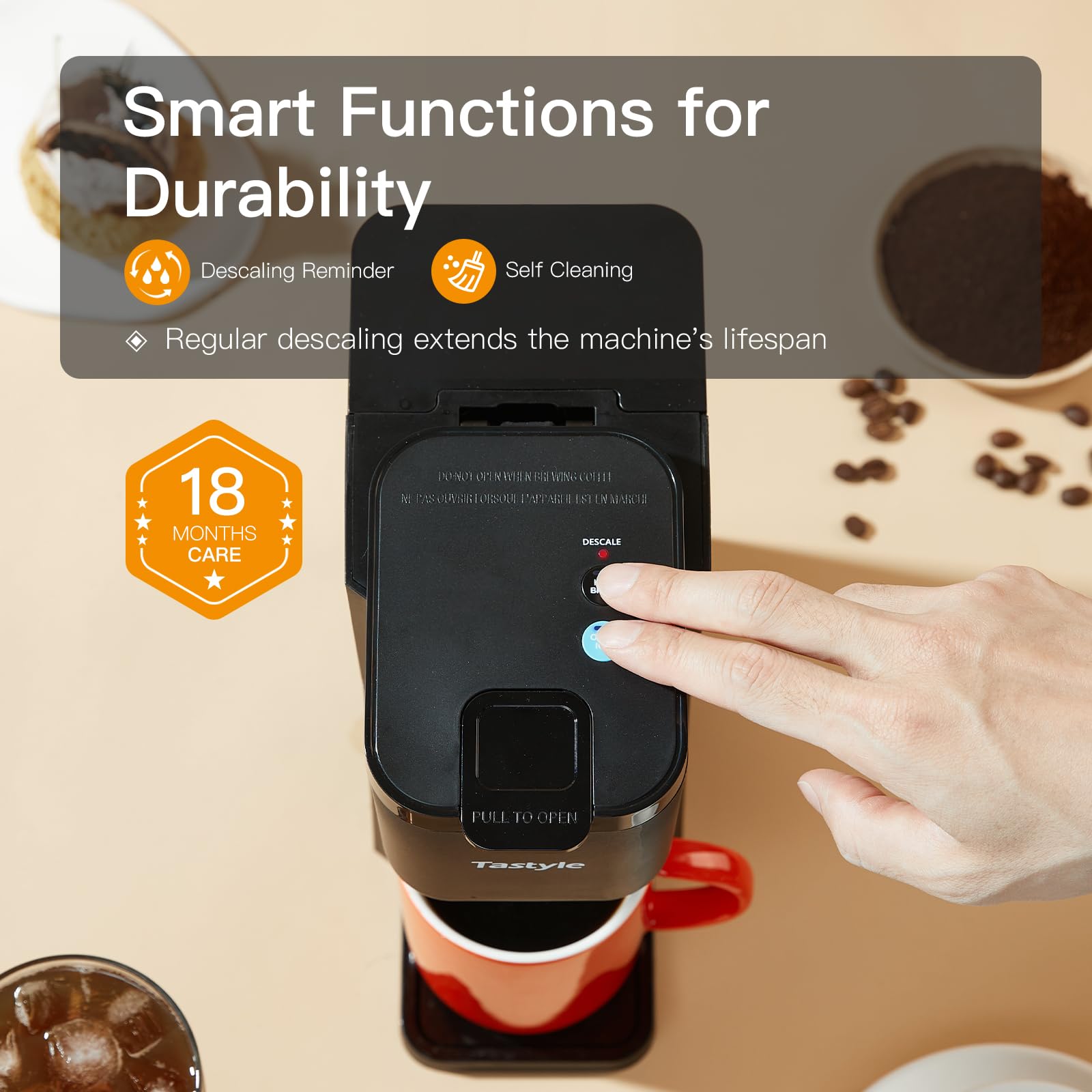 Tastyle Mini Hot and Iced Coffee Maker [ for K Cup and Ground, 6 to 14 Oz Brew Sizes, with Recipe Book]