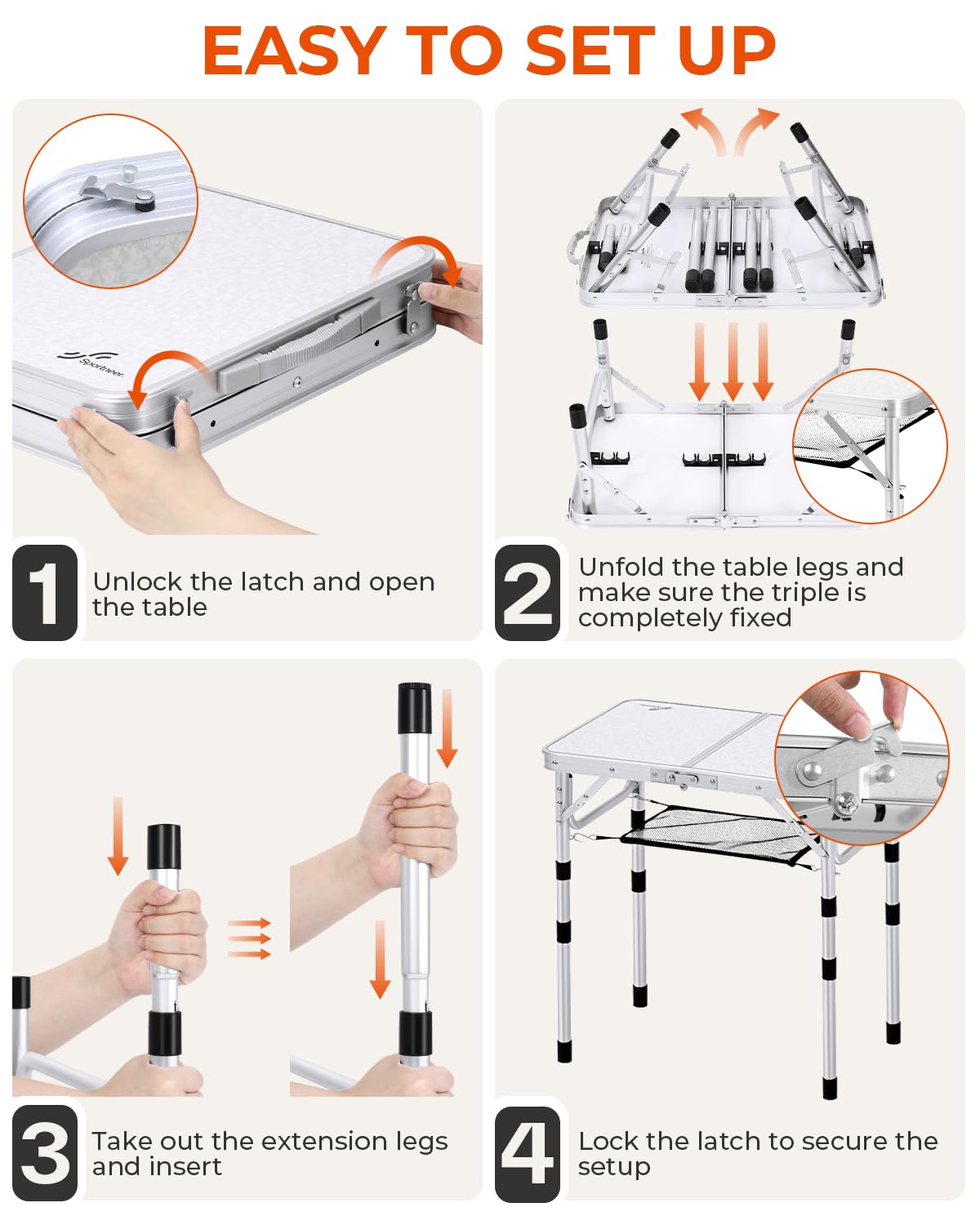 Sportneer Camping Table: Adjustable Height Small Folding Table 23.6" L x 15.7" W 4 Height with Mesh Layer
