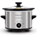 Elite Gourmet Electric Slow Cooker Ceramic Pot [Adjustable Temp, Entrees, Sauces, Stews & Dips, Dishwasher Safe Glass Lid & Crock, 1.5 Quart, Stainless Steel]