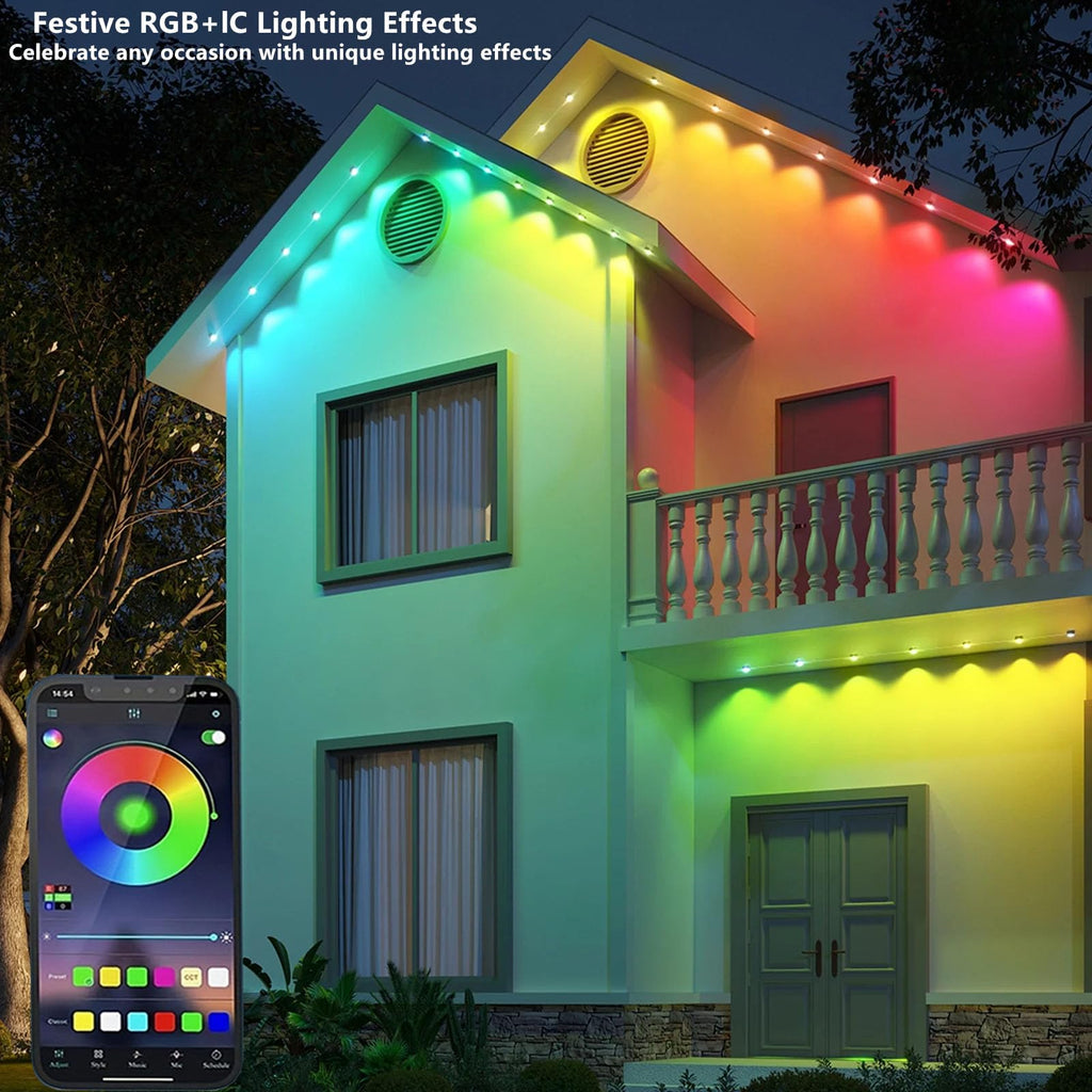 Christmas Permanent Outdoor Lights,100ft RGB + IC Smart LED Eaves Lights with App & Remote Control