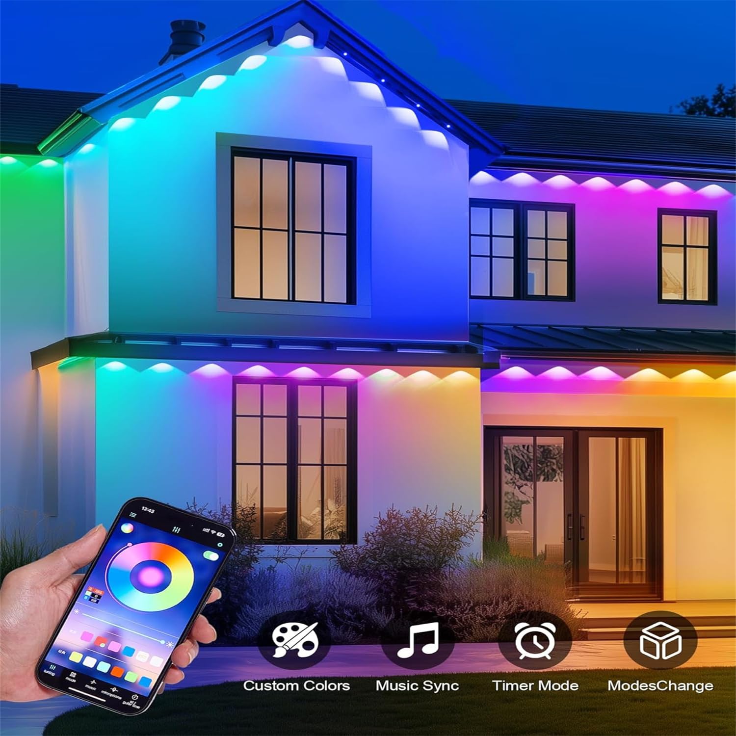 Christmas Permanent Outdoor Lights,100ft RGB + IC Smart LED Eaves Lights with App & Remote Control