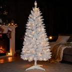 4ft Lighted Artificial White Christmas Tree | Leeheeyee Small Christmas Tree, Not Pre-lit White Tinsel Pine Trees with Lights