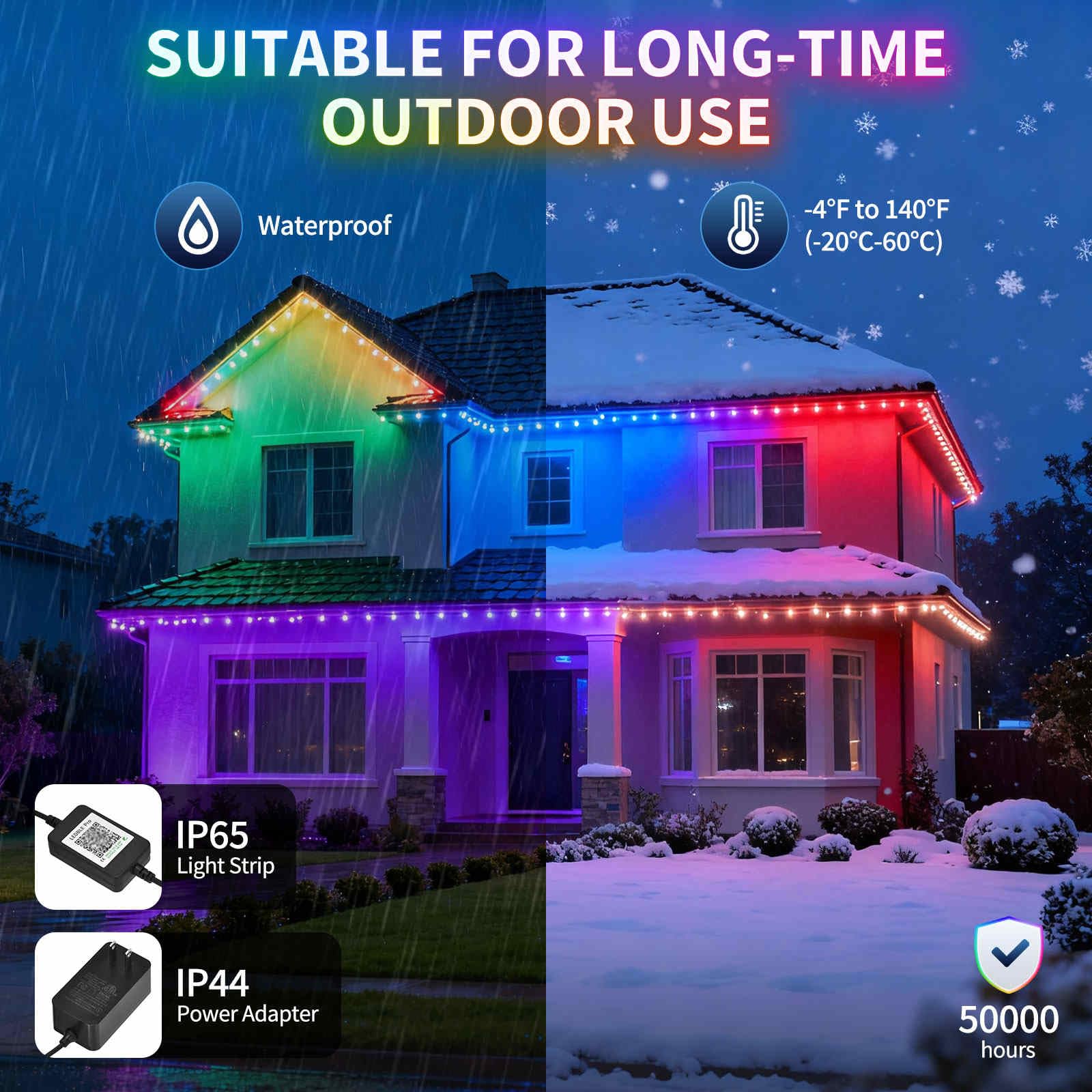 ts 100FT RGB Christmas Lights with 50 LED, App/Remote Control, 33 Scene Modes, 216 Lighting Modes, 16 Million DIY Colors, Waterproof for House Roof Lighting