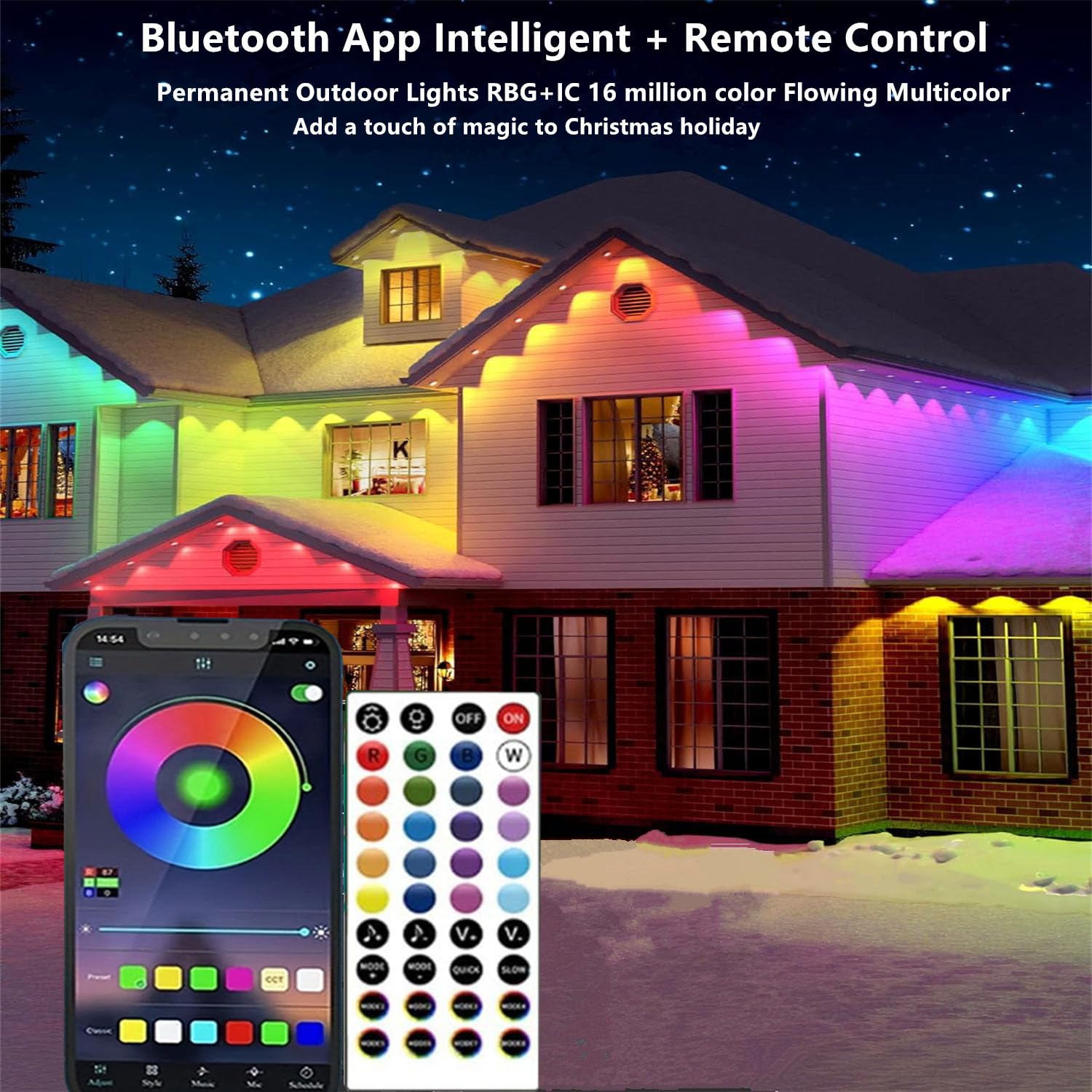 Christmas Permanent Outdoor Lights,100ft RGB + IC Smart LED Eaves Lights with App & Remote Control