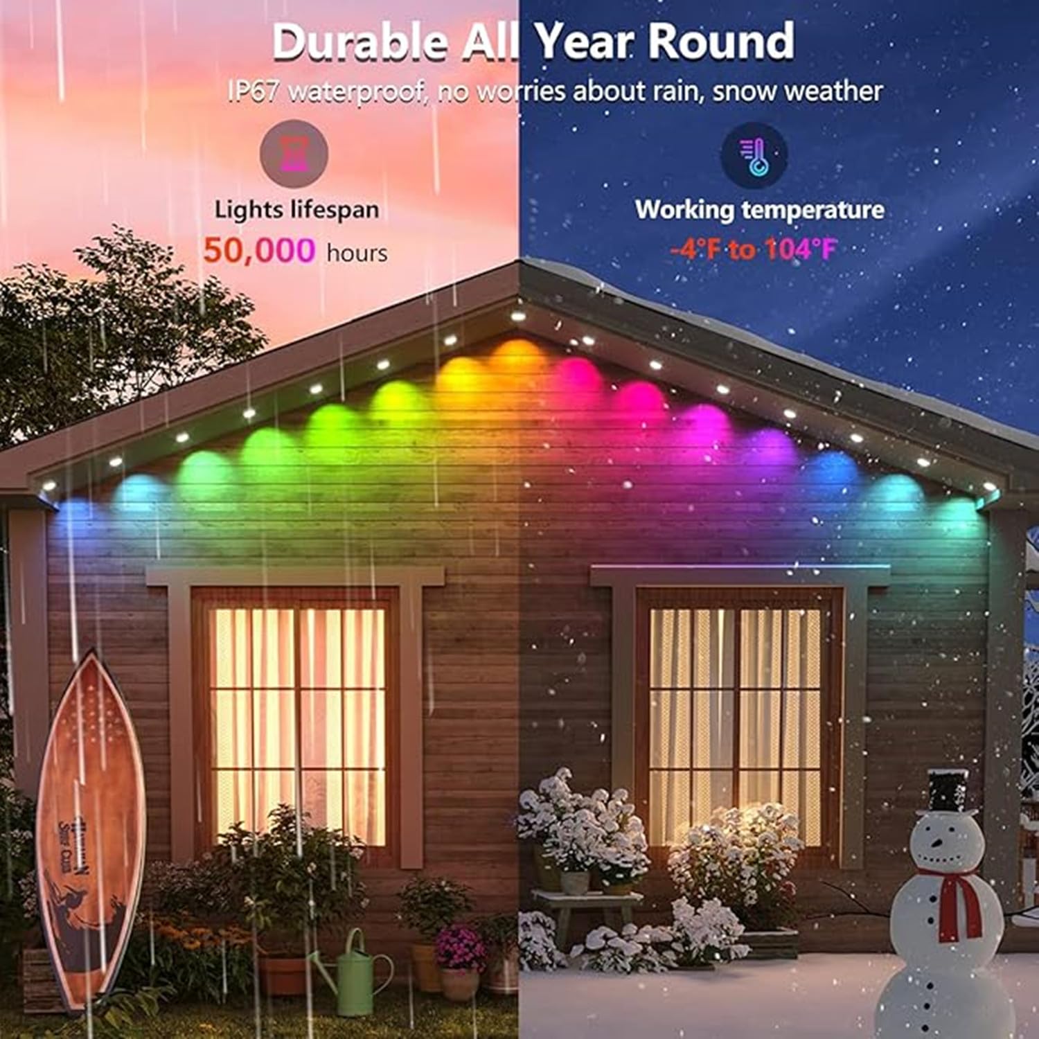Christmas Permanent Outdoor Lights,100ft RGB + IC Smart LED Eaves Lights with App & Remote Control