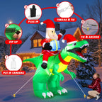 9x7FT Christmas Inflatables Santa Ride on Dinosaur with LED Outdoor Christmas Dinosaur