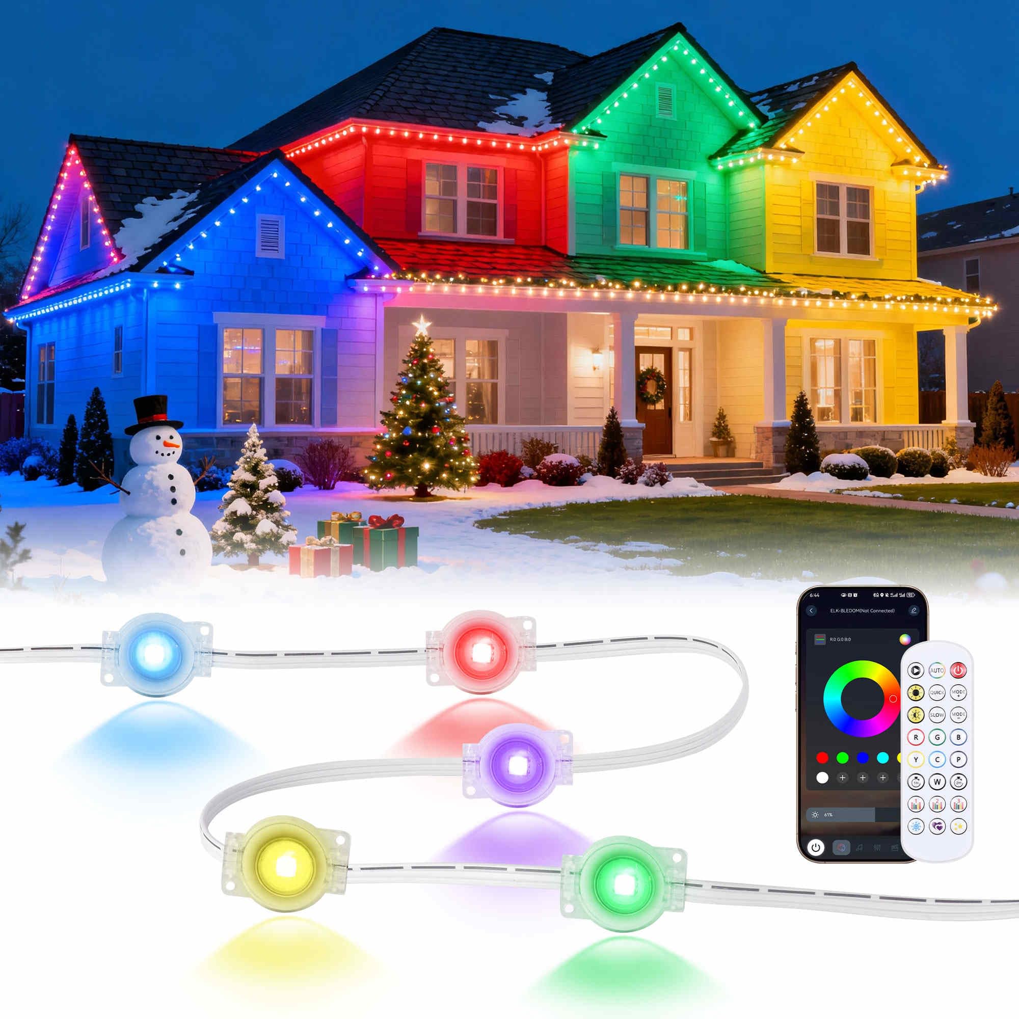 ts 100FT RGB Christmas Lights with 50 LED, App/Remote Control, 33 Scene Modes, 216 Lighting Modes, 16 Million DIY Colors, Waterproof for House Roof Lighting