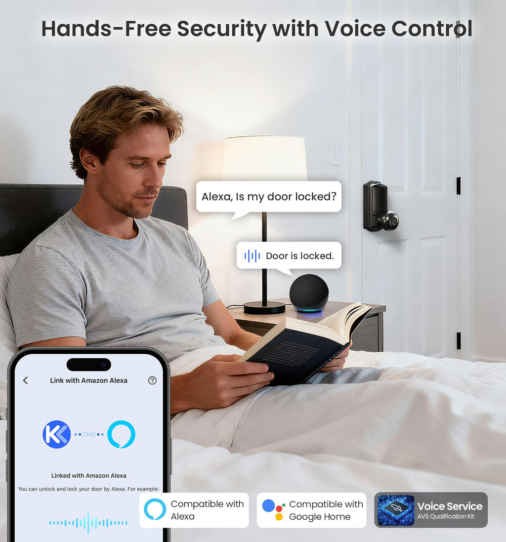 Veise Built-in Wi-Fi Smart Lock with Knob (Waterproof, Fingerprint Keyless Entry)
