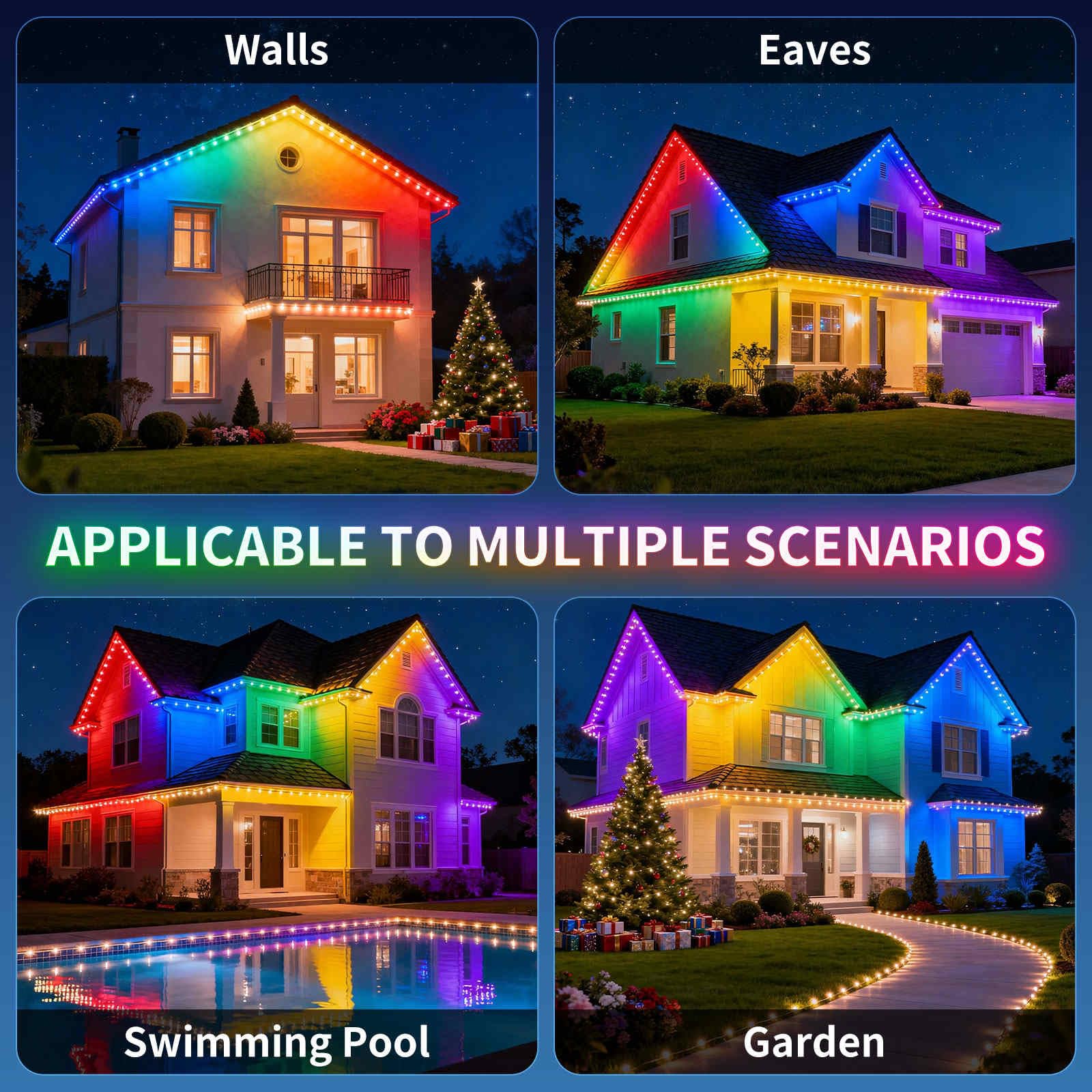 ts 100FT RGB Christmas Lights with 50 LED, App/Remote Control, 33 Scene Modes, 216 Lighting Modes, 16 Million DIY Colors, Waterproof for House Roof Lighting