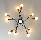 Mid Century Sputnik Gold and Black Semi Flush Mount Ceiling Light Fixture