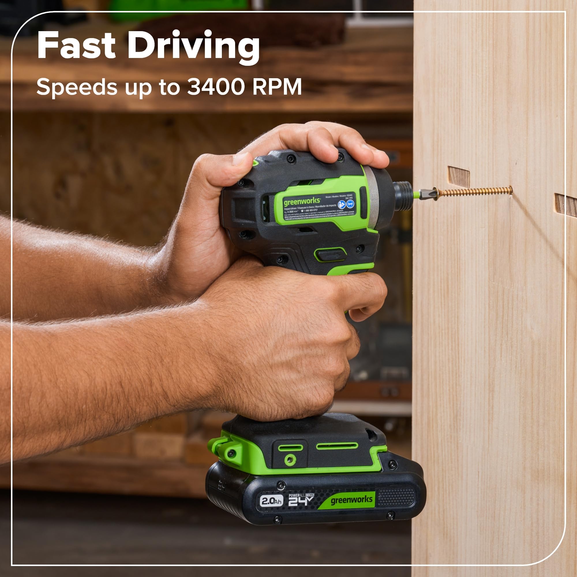 Greenworks 24V Cordless Brushless 400 in-lbs Drill/Driver+1950 in-lbs Impact Driver Combo