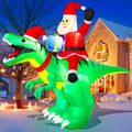 9x7FT Christmas Inflatables Santa Ride on Dinosaur with LED Outdoor Christmas Dinosaur