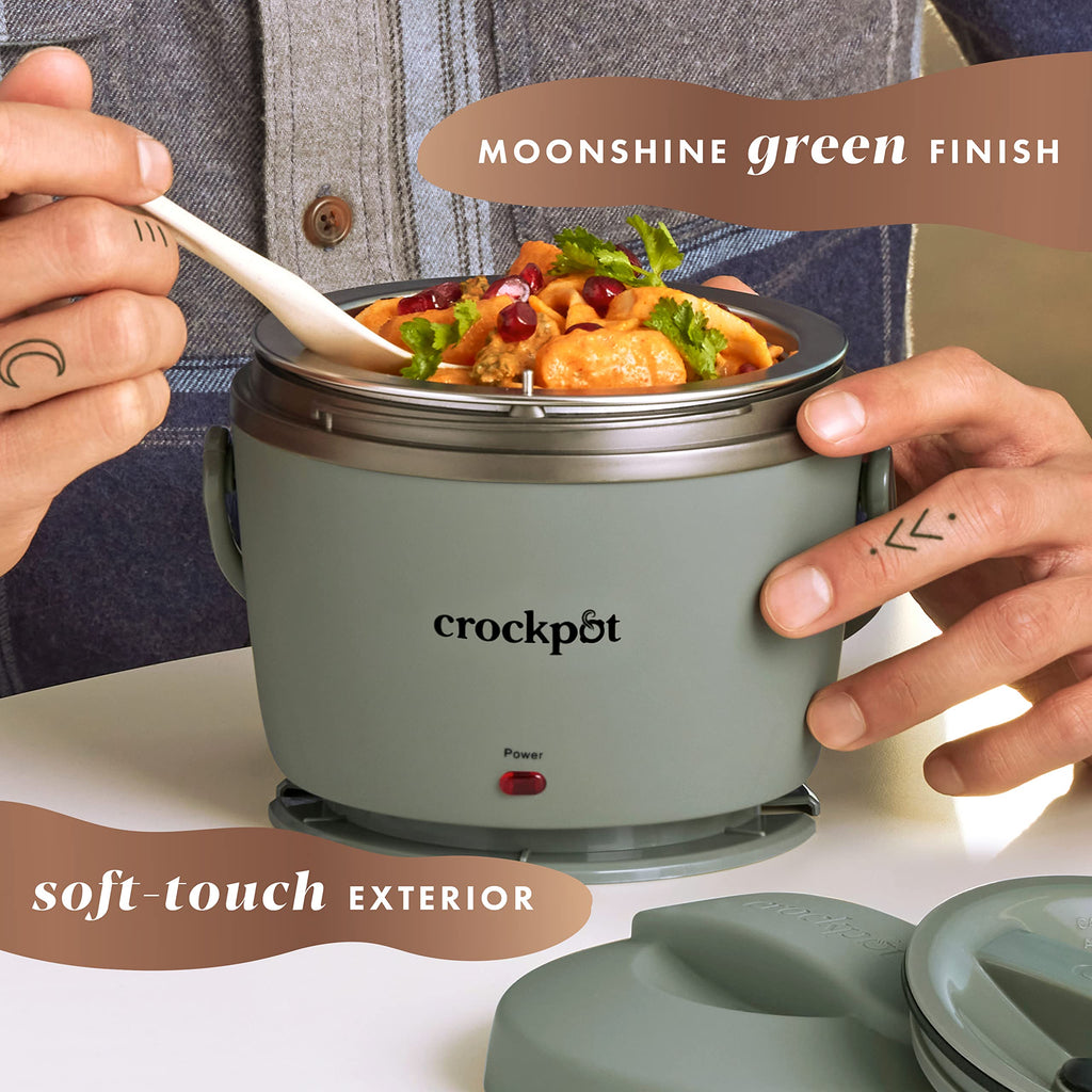 Crock-Pot Portable Electric Lunch Box 20-Ounce Food Warmer Moonshine Green | Ideal for Travel On-the-Go | Keeps Food Spill-Free Warm & Tasty | Dishwasher-Safe