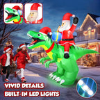 9x7FT Christmas Inflatables Santa Ride on Dinosaur with LED Outdoor Christmas Dinosaur