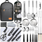 Camping Cooking Set- 24 Pcs Camping Utensils Camping Essentials Camping Gear for Camp Kitchen Cooking and Grilling