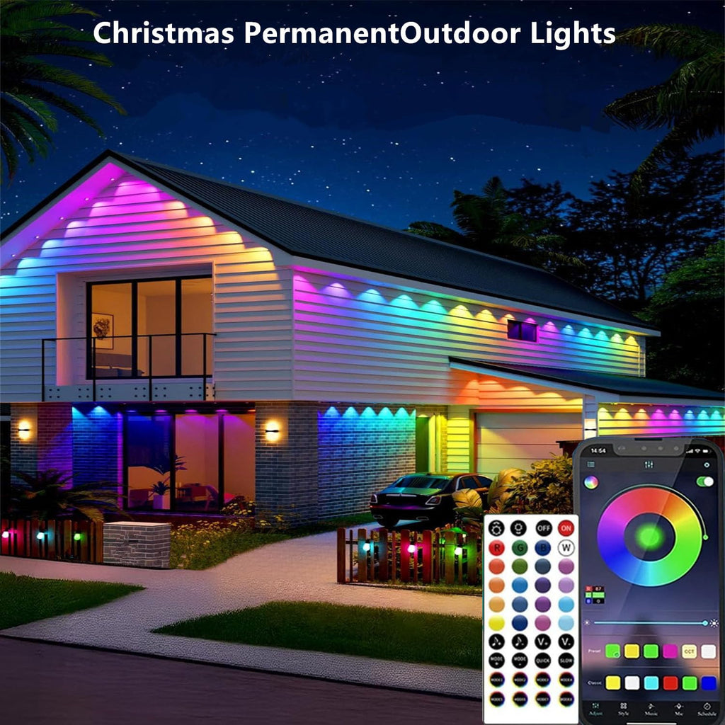 Christmas Permanent Outdoor Lights,100ft RGB + IC Smart LED Eaves Lights with App & Remote Control