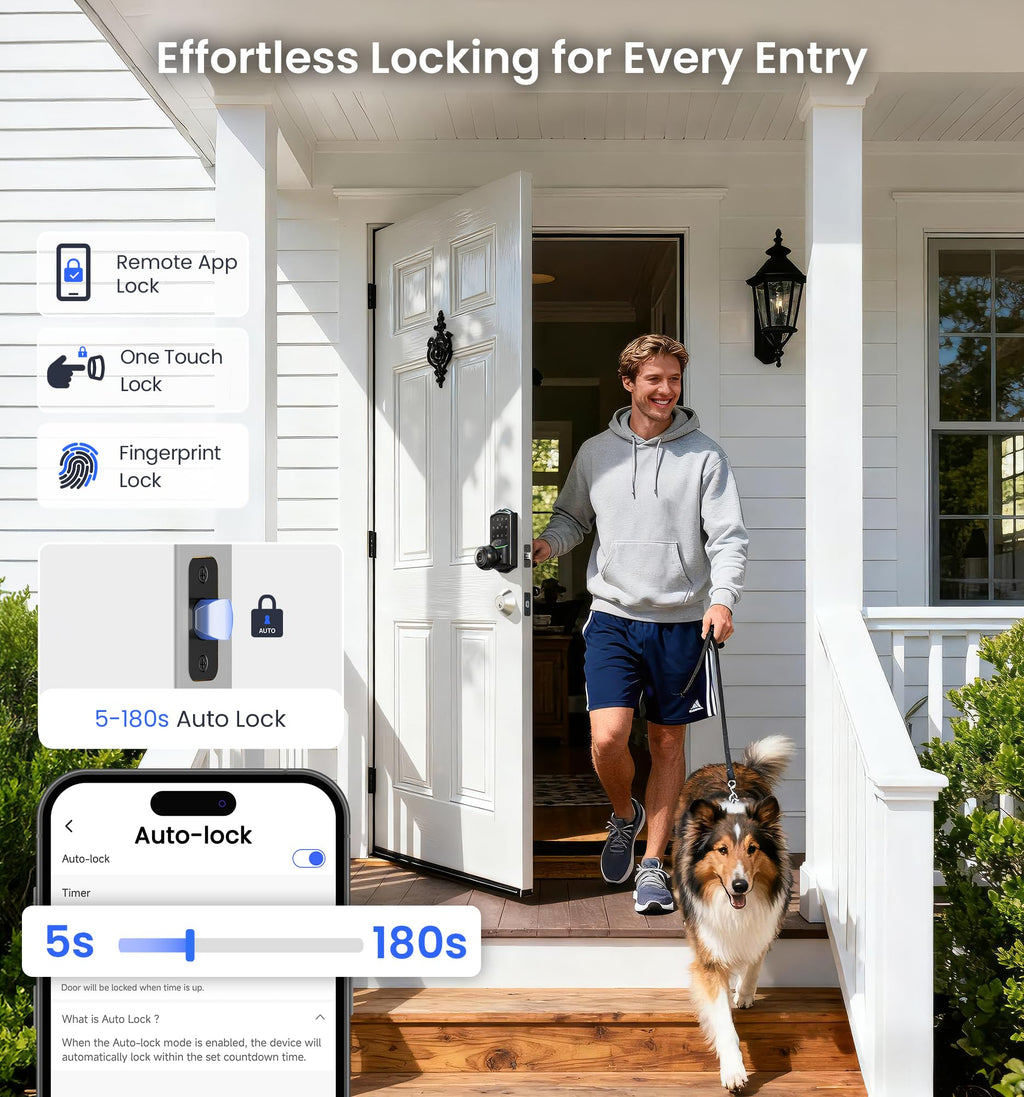 Veise Built-in Wi-Fi Smart Lock with Knob (Waterproof, Fingerprint Keyless Entry)