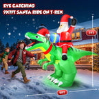 9x7FT Christmas Inflatables Santa Ride on Dinosaur with LED Outdoor Christmas Dinosaur