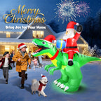 9x7FT Christmas Inflatables Santa Ride on Dinosaur with LED Outdoor Christmas Dinosaur