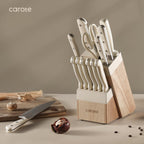 CAROTE 14 Pieces  Forged, High Carbon Stainless Steel Knife Set with Block