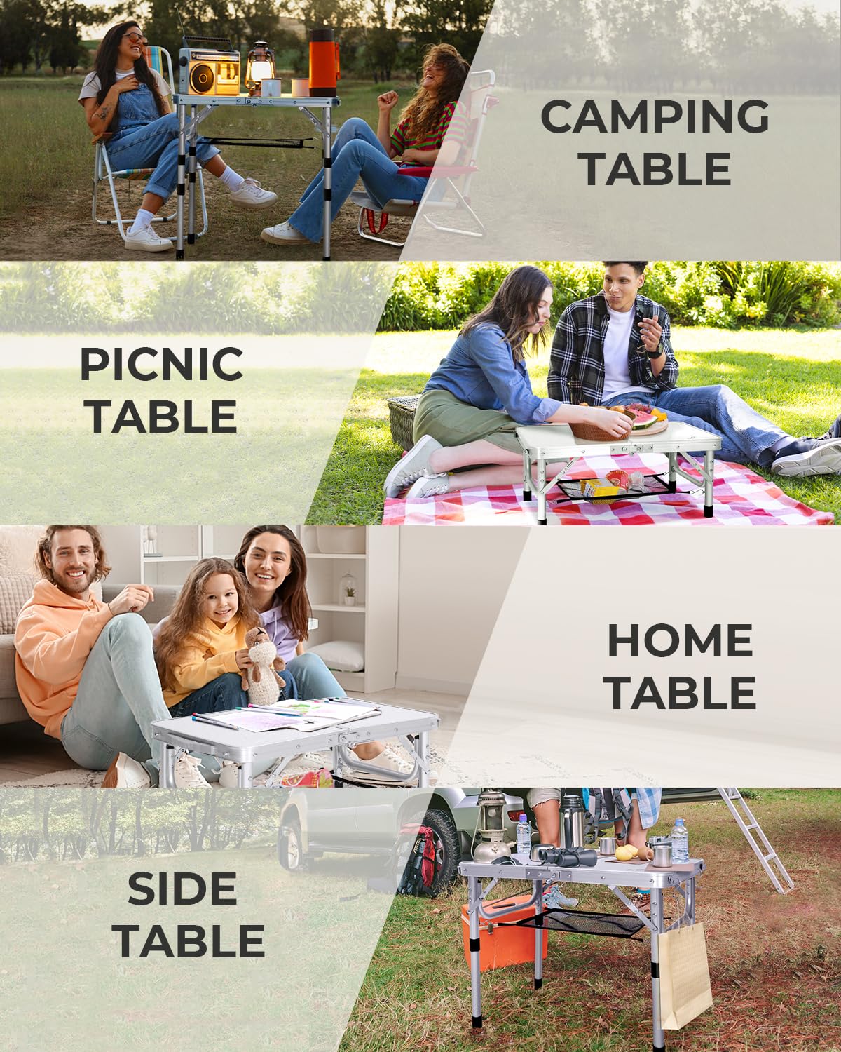 Sportneer Camping Table: Adjustable Height Small Folding Table 23.6" L x 15.7" W 4 Height with Mesh Layer