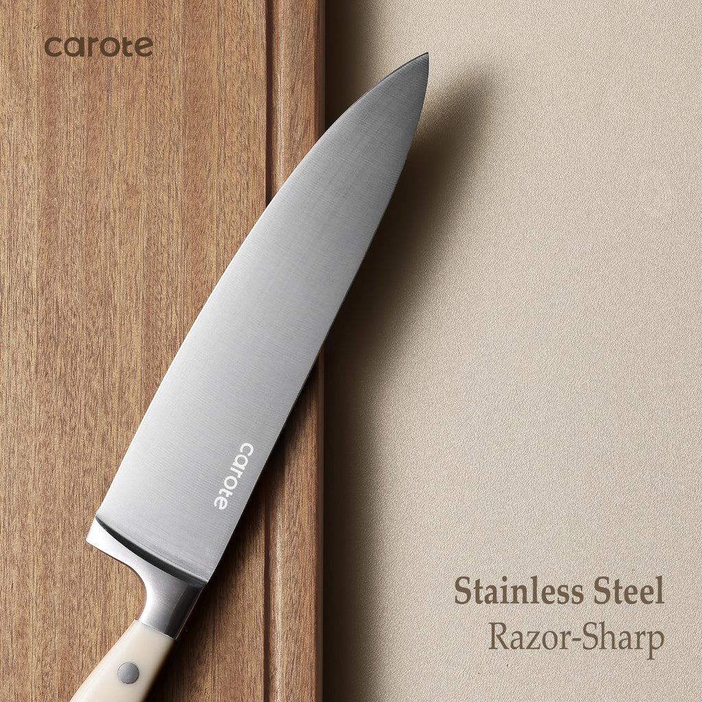CAROTE 14 Pieces  Forged, High Carbon Stainless Steel Knife Set with Block