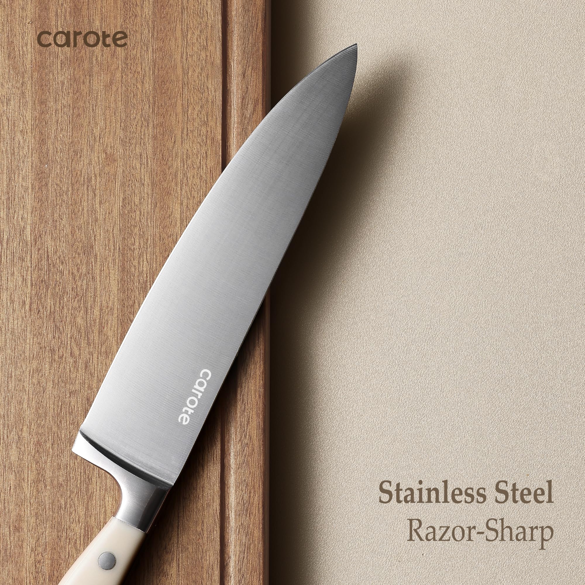CAROTE 14 Pieces  Forged, High Carbon Stainless Steel Knife Set with Block