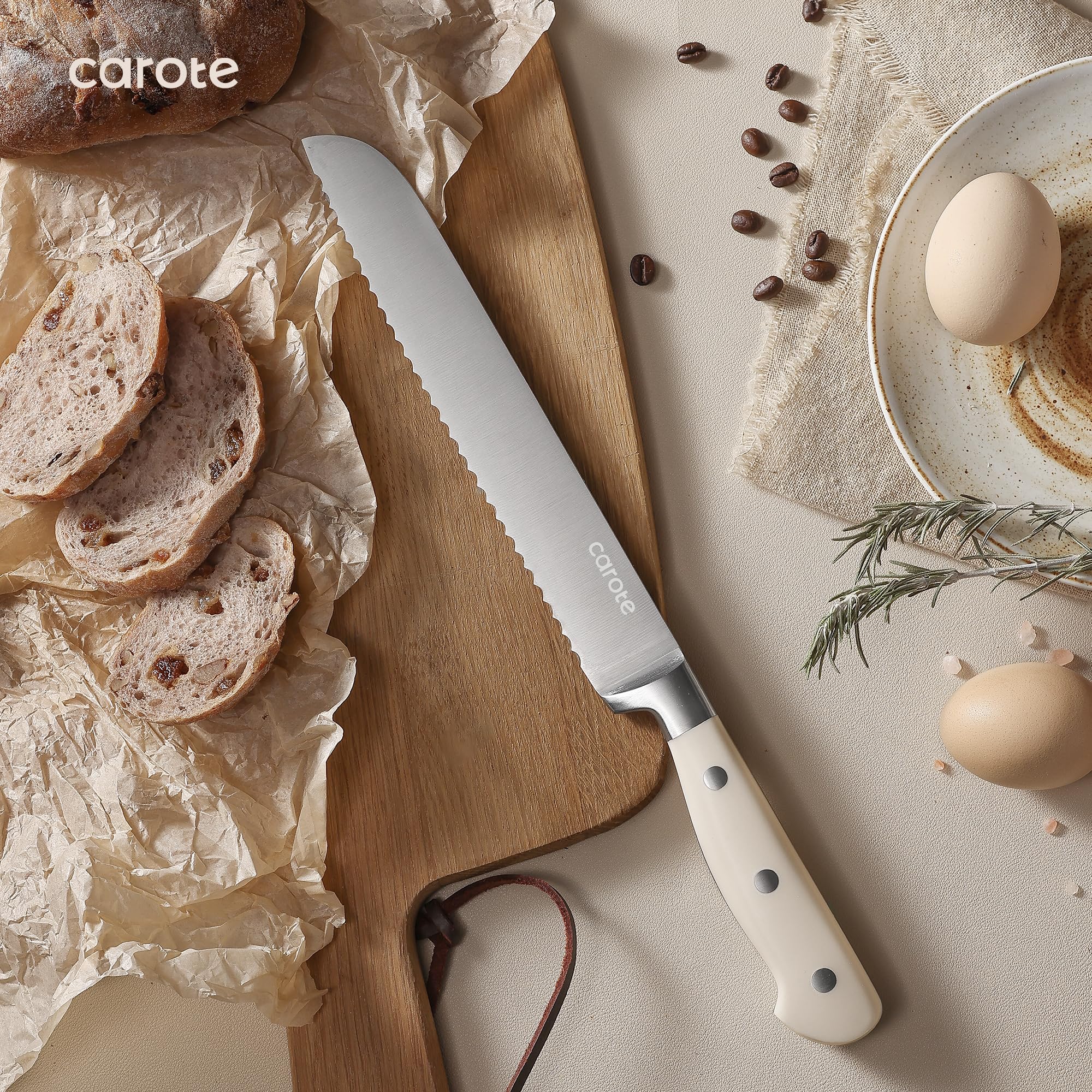 CAROTE 14 Pieces  Forged, High Carbon Stainless Steel Knife Set with Block